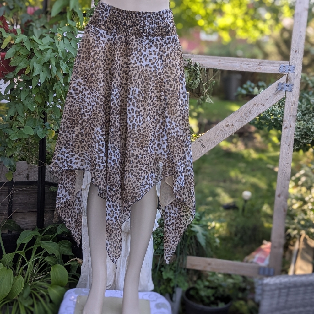 INC Elegant Leopard Print Asymmetrical Skirt Size L